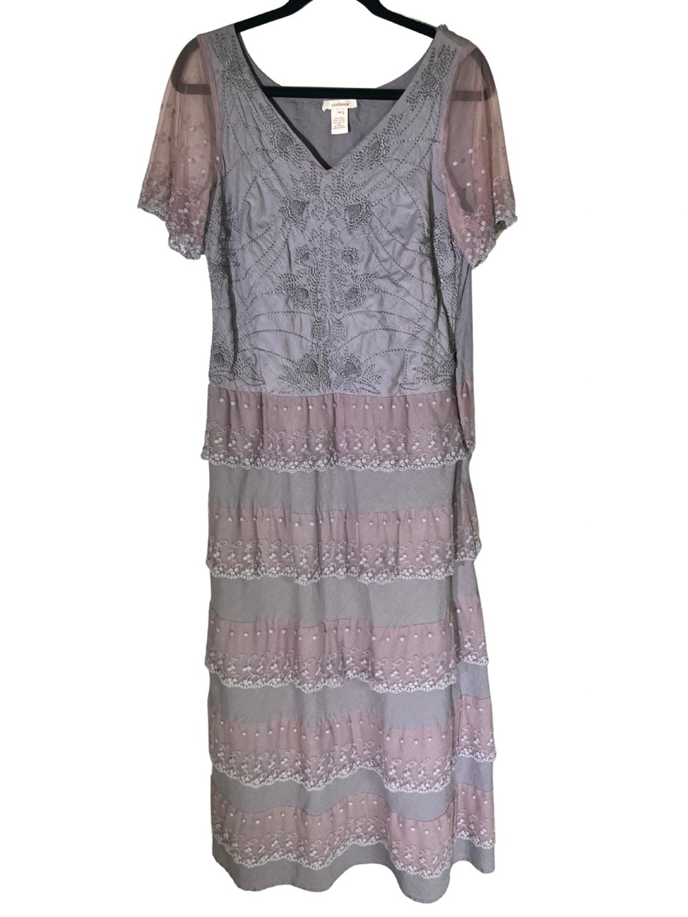 Sundance Dusty Purple Embroidered Lace Tiered Boho Maxi Dress 10 NWOT Whimsigoth